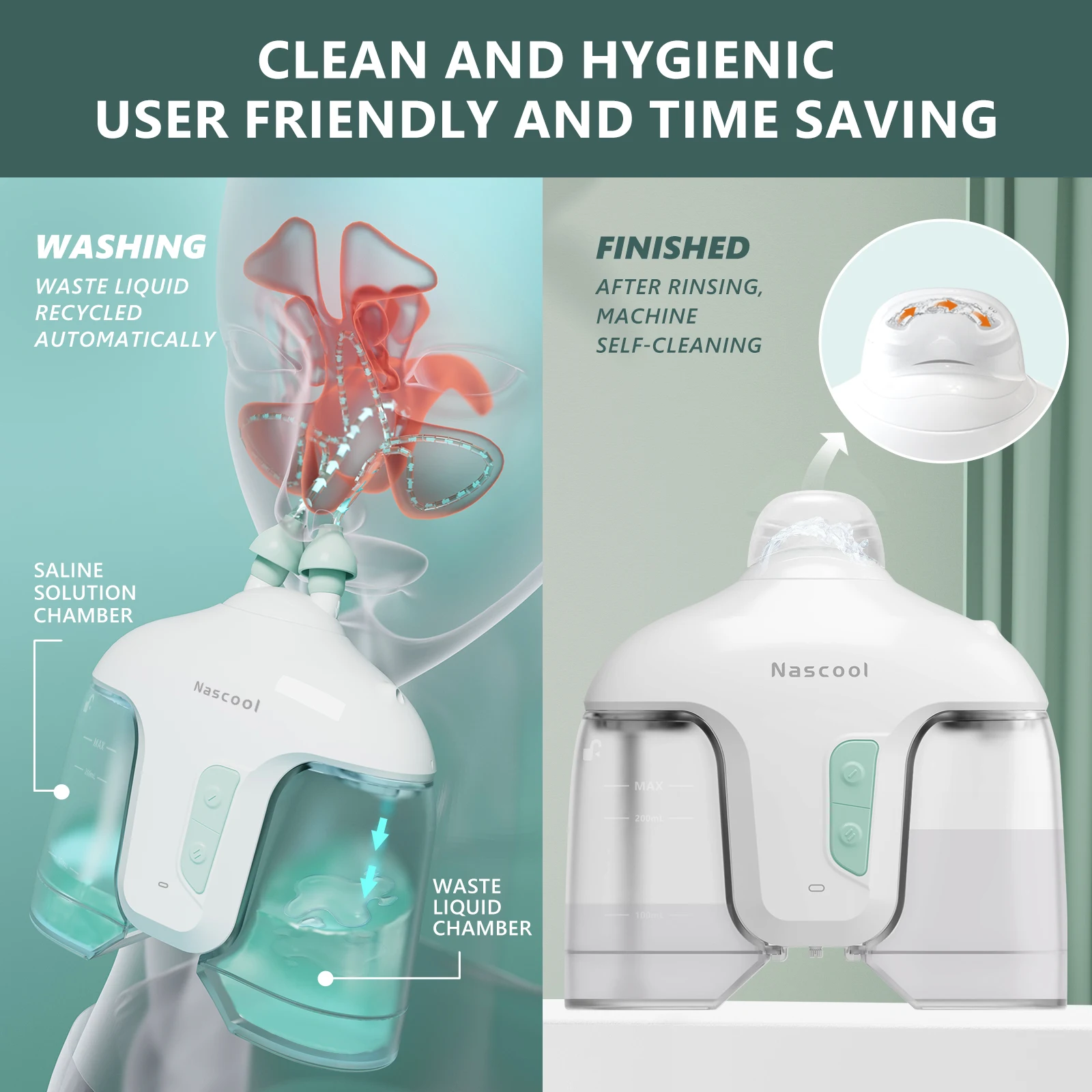 Nascool Electric Nasal Irrigation System with 50 SaltPods Suction Irrigator Nose Washer Sinus Rinse Device Cleaner