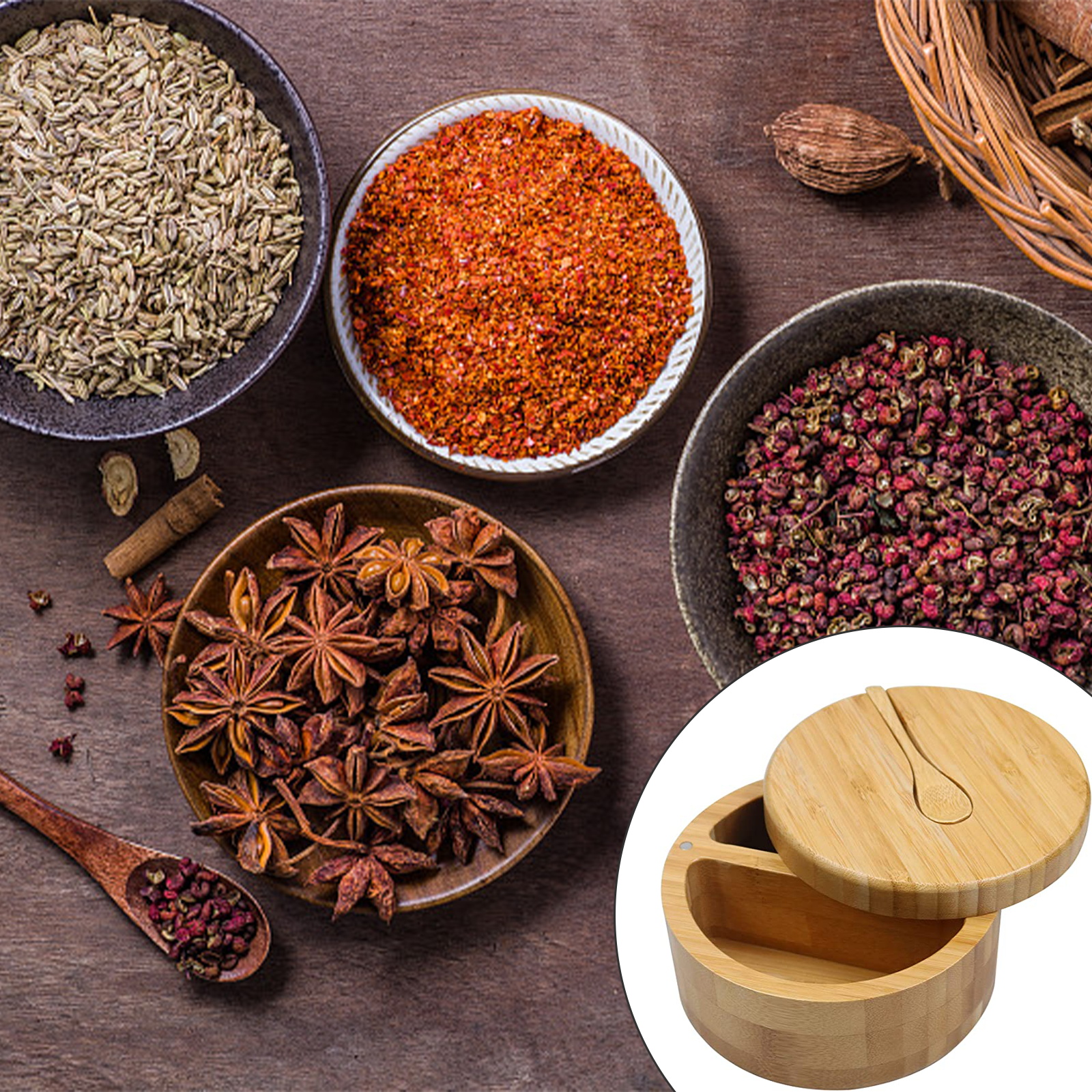 Natural Bamboo Wood Salt Container
