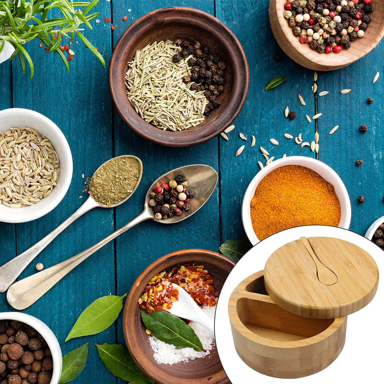 Natural Bamboo Wood Salt Container