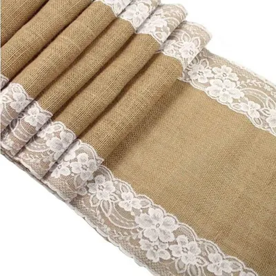 Natural Burlap Table Runner with Lace