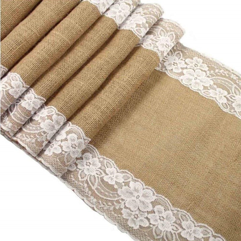 Natural Burlap Table Runner with Lace Natural Burlap Table Runner with Lace