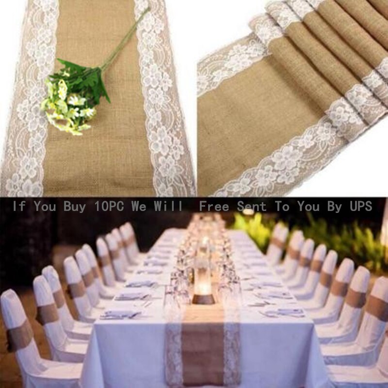 Natural Burlap Table Runner with Lace