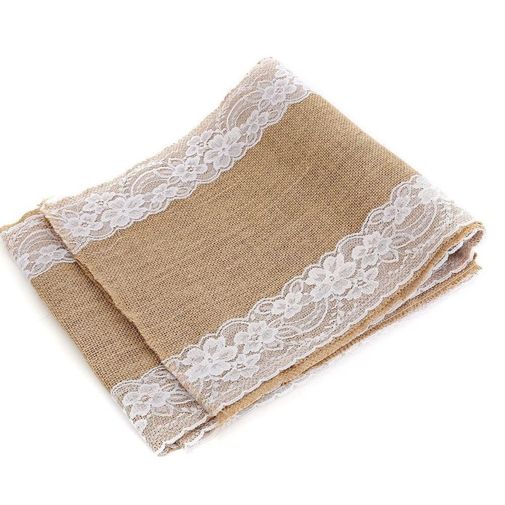 Natural Burlap Table Runner with Lace
