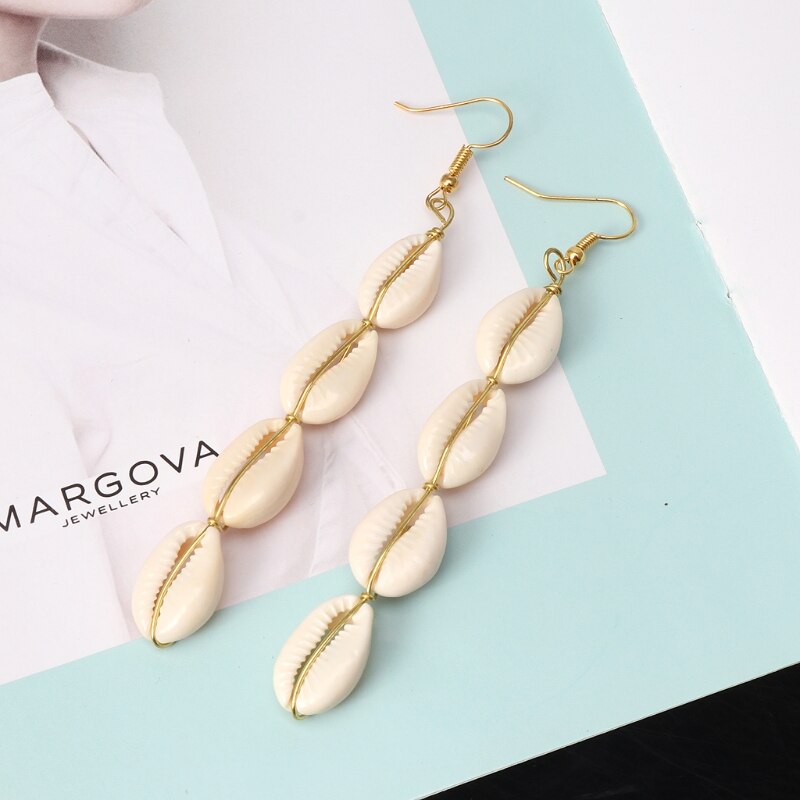Natural Cowrie Shell Drop Earrings