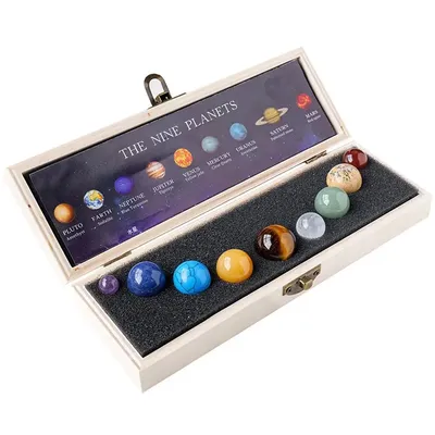 Natural Crystal 9 Planets Ball Solar Sun System Rock Quartz Stones Beads Healing Reiki Chakra Energy Sphere Galaxy