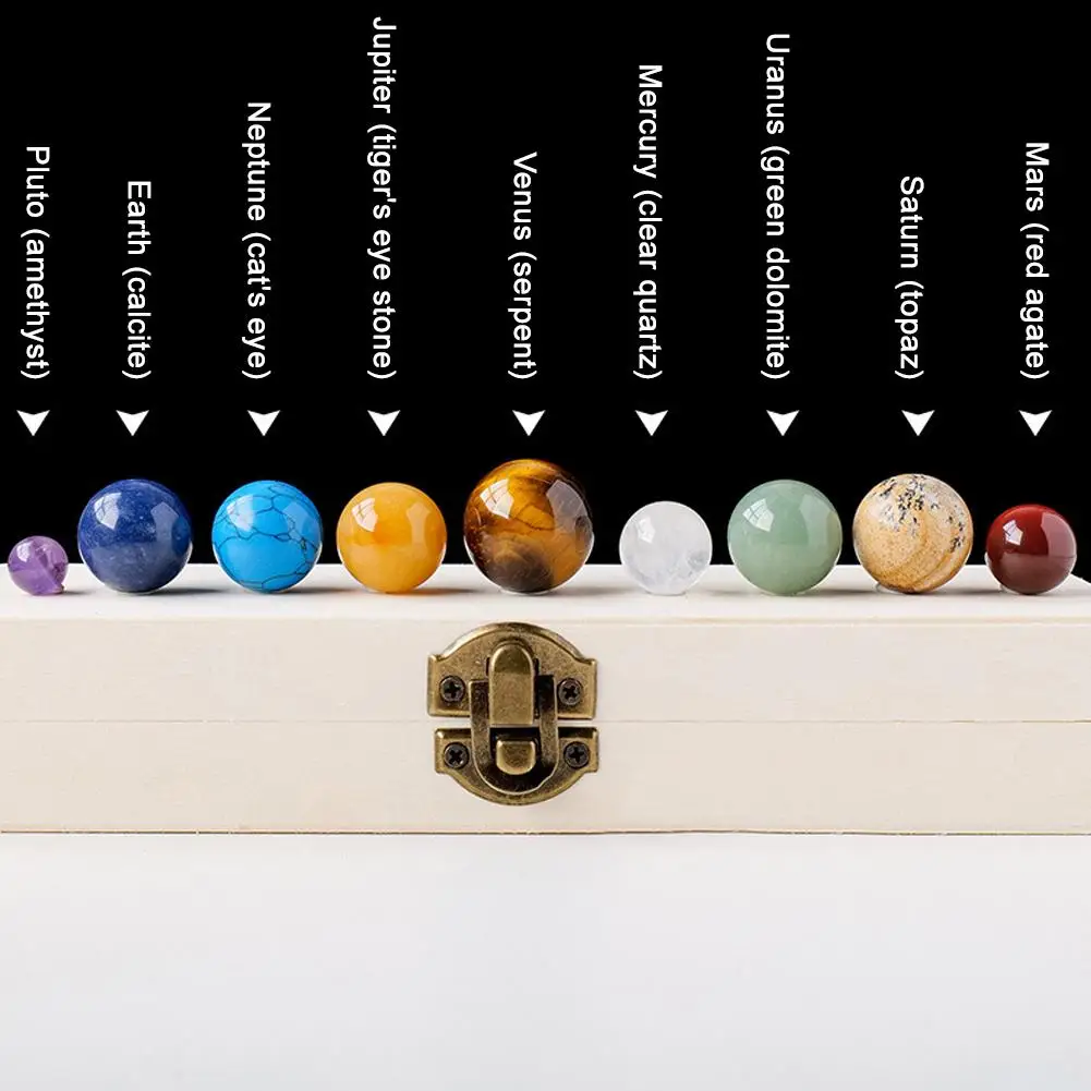 Natural Crystal 9 Planets Ball Solar Sun System Rock Quartz Stones Beads Healing Reiki Chakra Energy Sphere Galaxy