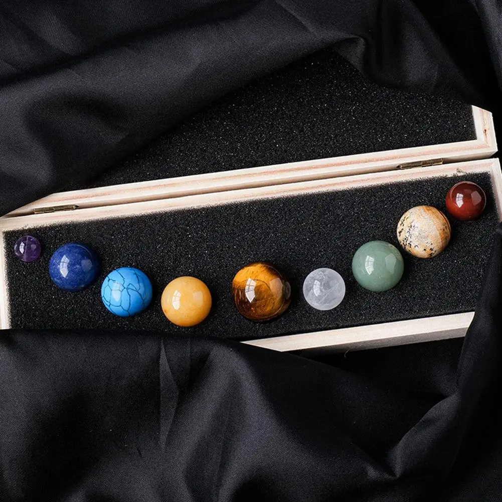 Natural Crystal 9 Planets Ball Solar Sun System Rock Quartz Stones Beads Healing Reiki Chakra Energy Sphere Galaxy