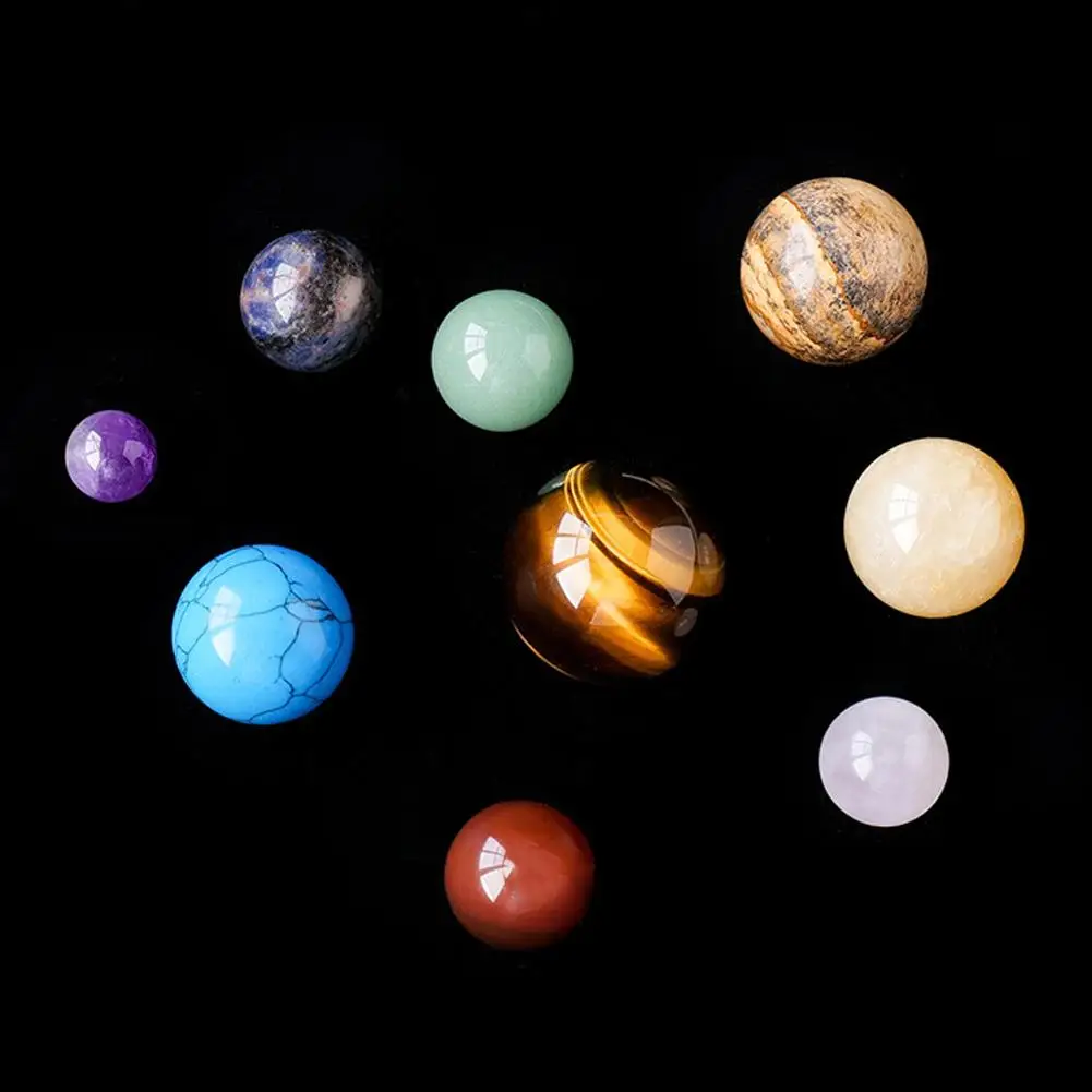 Natural Crystal 9 Planets Ball Solar Sun System Rock Quartz Stones Beads Healing Reiki Chakra Energy Sphere Galaxy