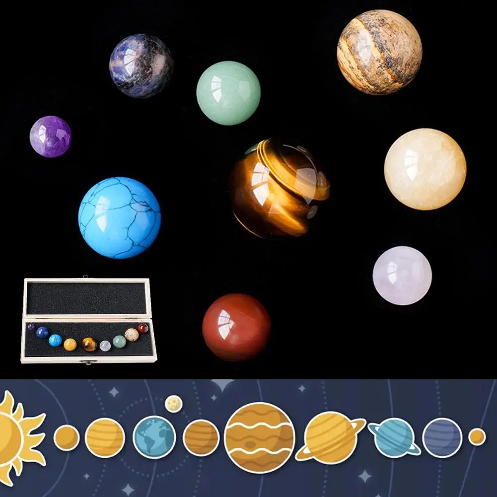 Natural Crystal 9 Planets Ball Solar Sun System Rock Quartz Stones Beads Healing Reiki Chakra Energy Sphere Galaxy