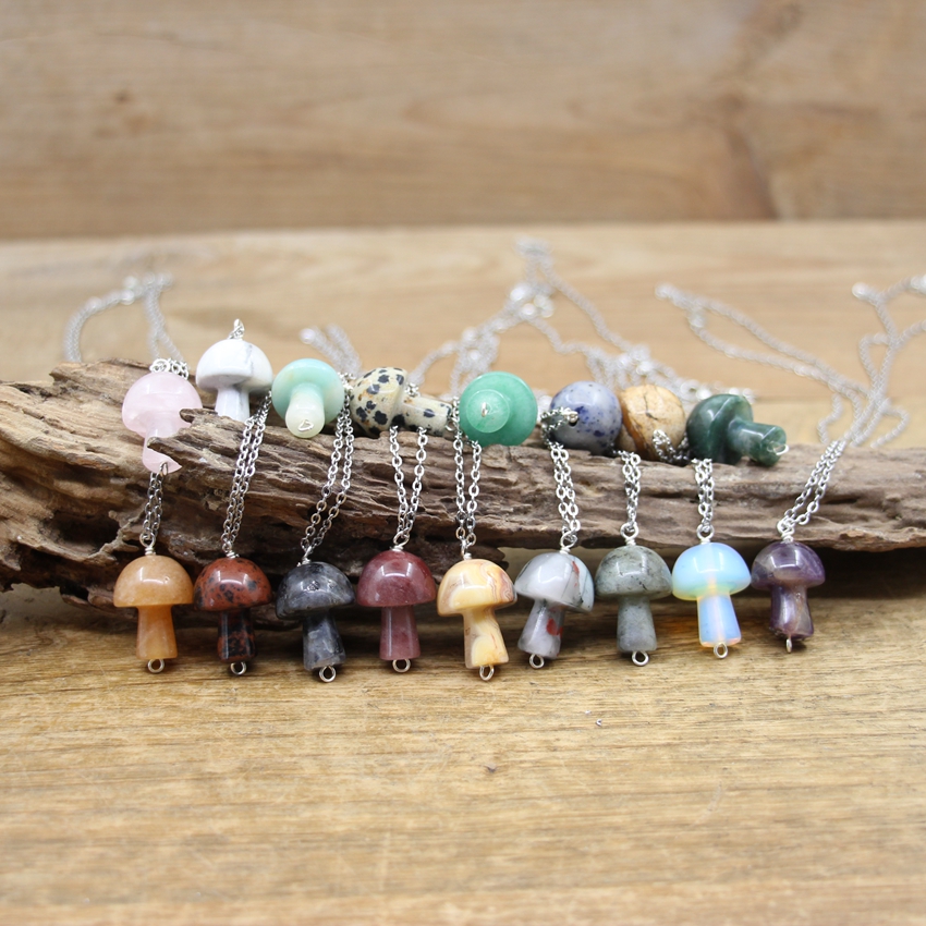 Natural Crystal Mushroom Necklace