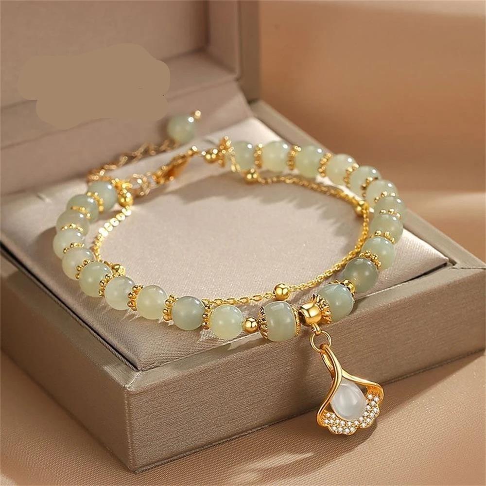 Natural Hetian Jasper Three Lifetimes Have Apricots Meet You Double Apricot Leaf Bracelet Exquisite Charm Luxury Natural Hetian Jasper Three Lifetimes Have Apricots Meet You Double Apricot Leaf Bracelet Exquisite Charm Luxury