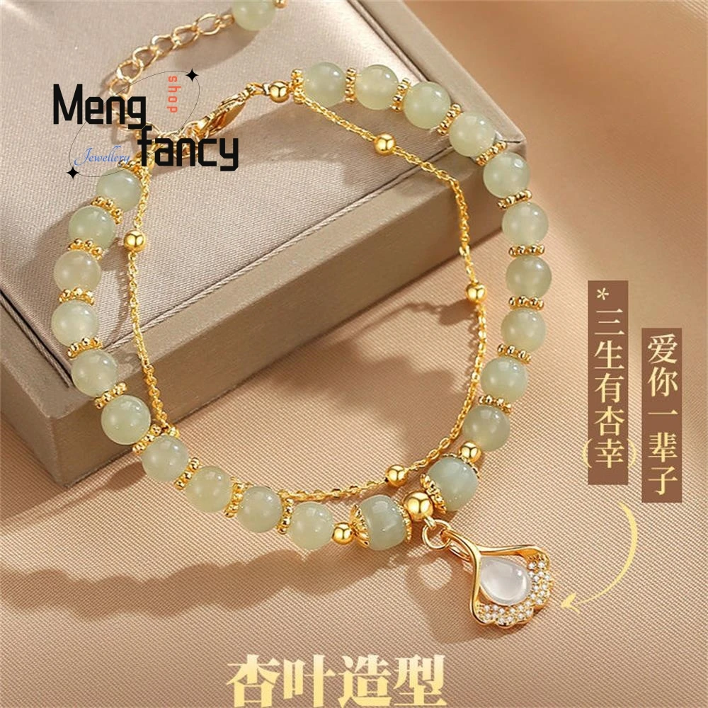 Natural Hetian Jasper Three Lifetimes Have Apricots Meet You Double Apricot Leaf Bracelet Exquisite Charm Luxury