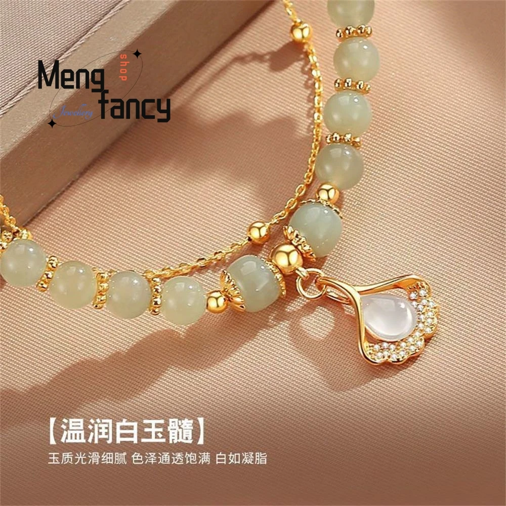 Natural Hetian Jasper Three Lifetimes Have Apricots Meet You Double Apricot Leaf Bracelet Exquisite Charm Luxury