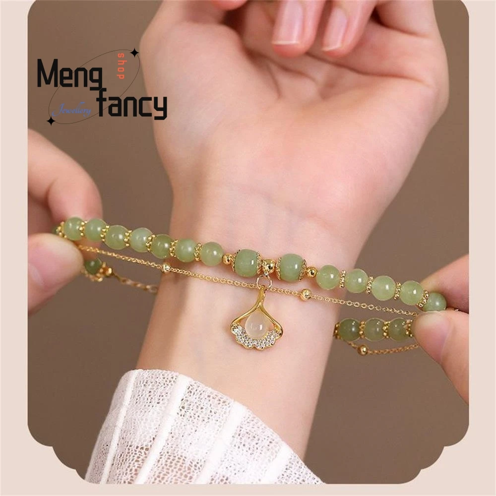Natural Hetian Jasper Three Lifetimes Have Apricots Meet You Double Apricot Leaf Bracelet Exquisite Charm Luxury
