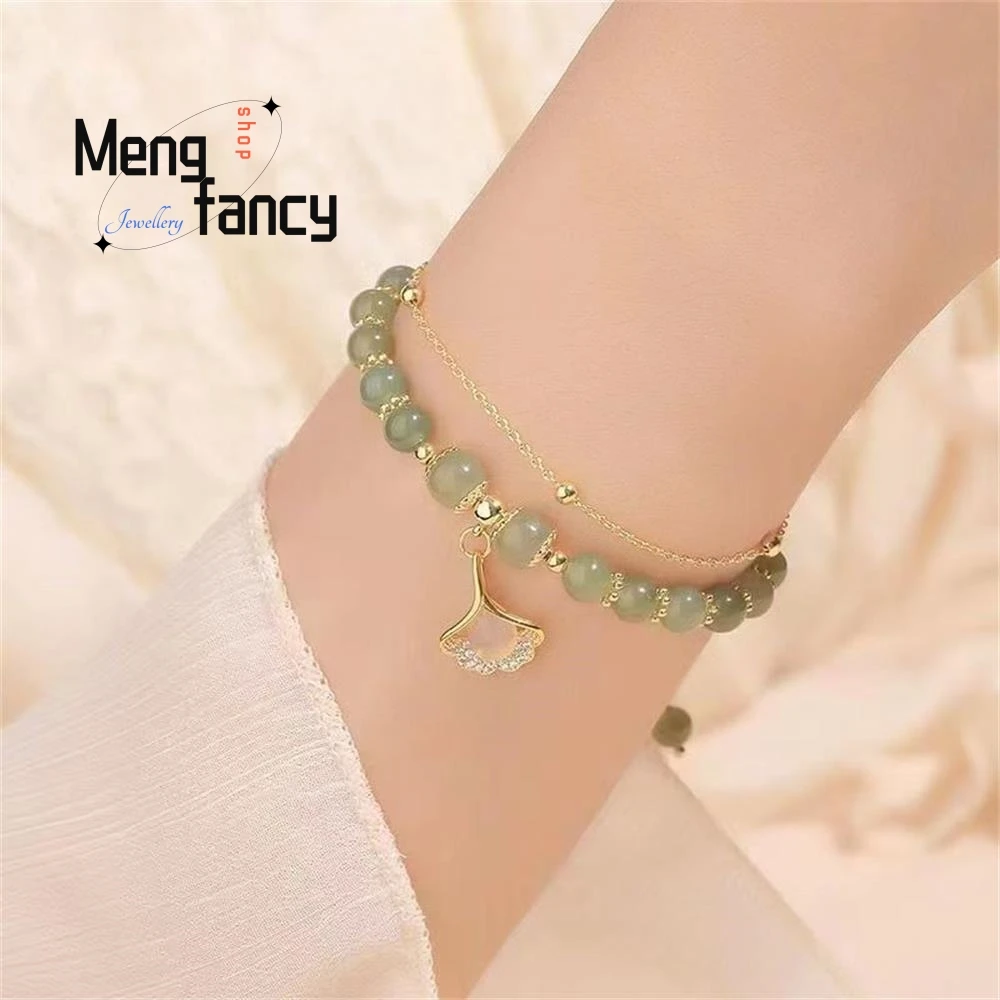 Natural Hetian Jasper Three Lifetimes Have Apricots Meet You Double Apricot Leaf Bracelet Exquisite Charm Luxury