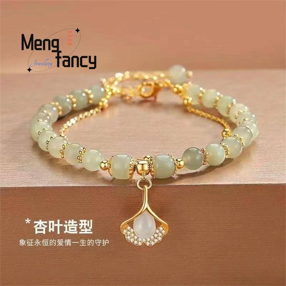 Natural Hetian Jasper Three Lifetimes Have Apricots Meet You Double Apricot Leaf Bracelet Exquisite Charm Luxury
