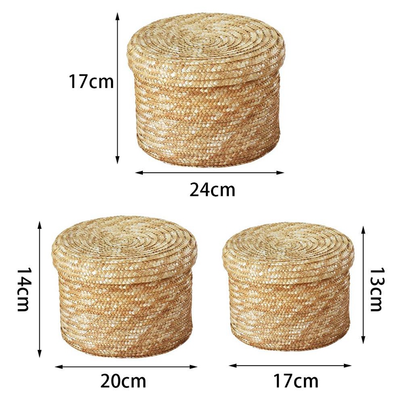 Natural Lidded Wicker Baskets (3pcs)