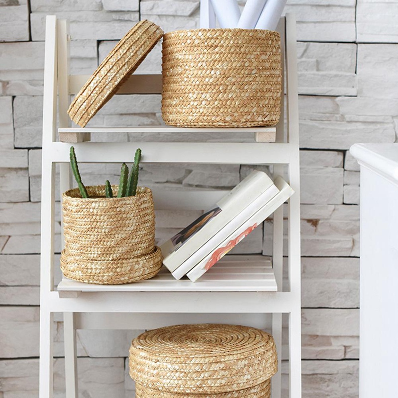 Natural Lidded Wicker Baskets (3pcs)