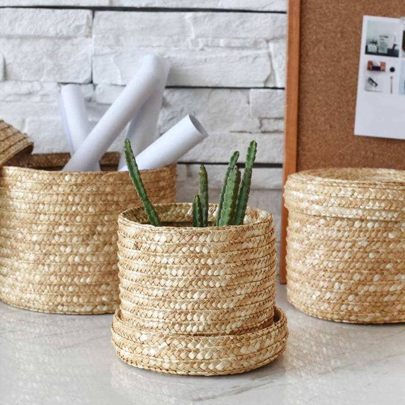Natural Lidded Wicker Baskets (3pcs)