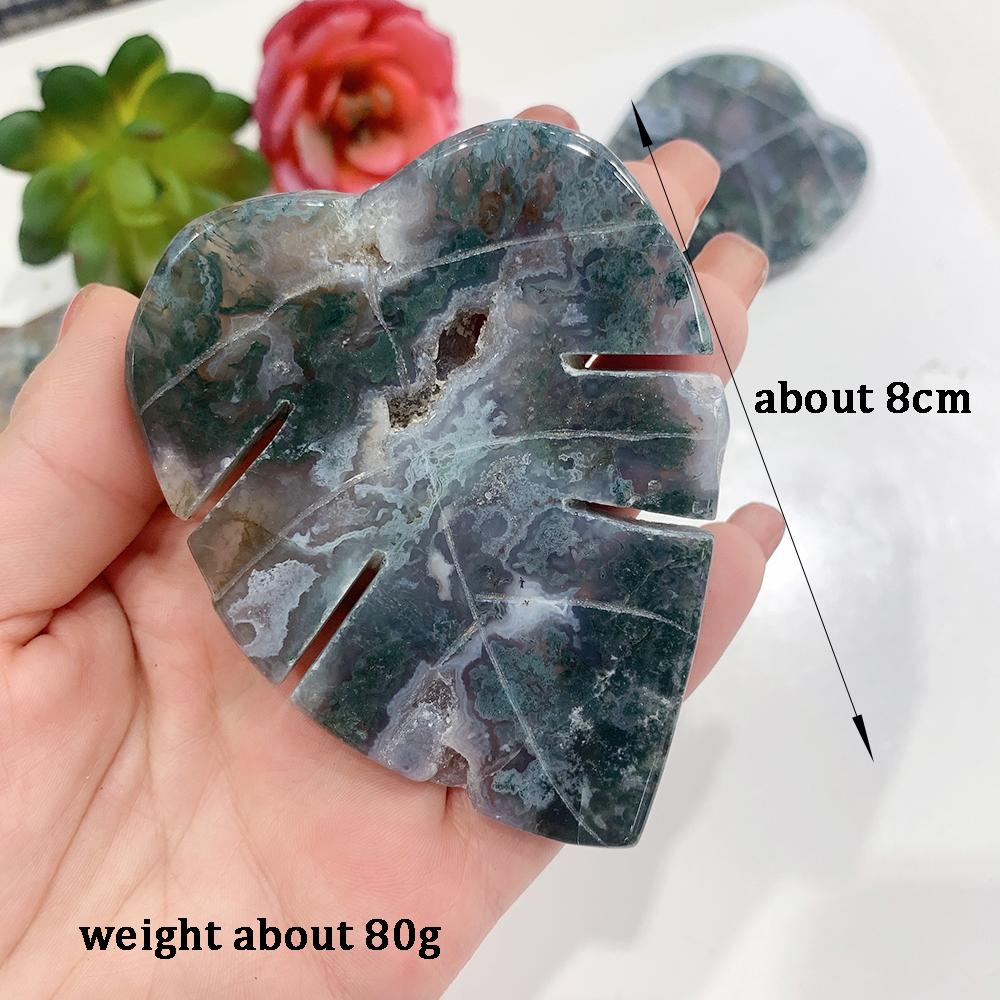 Natural Moss Agate Crystal Leaf