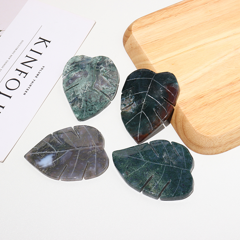 Natural Moss Agate Crystal Leaf