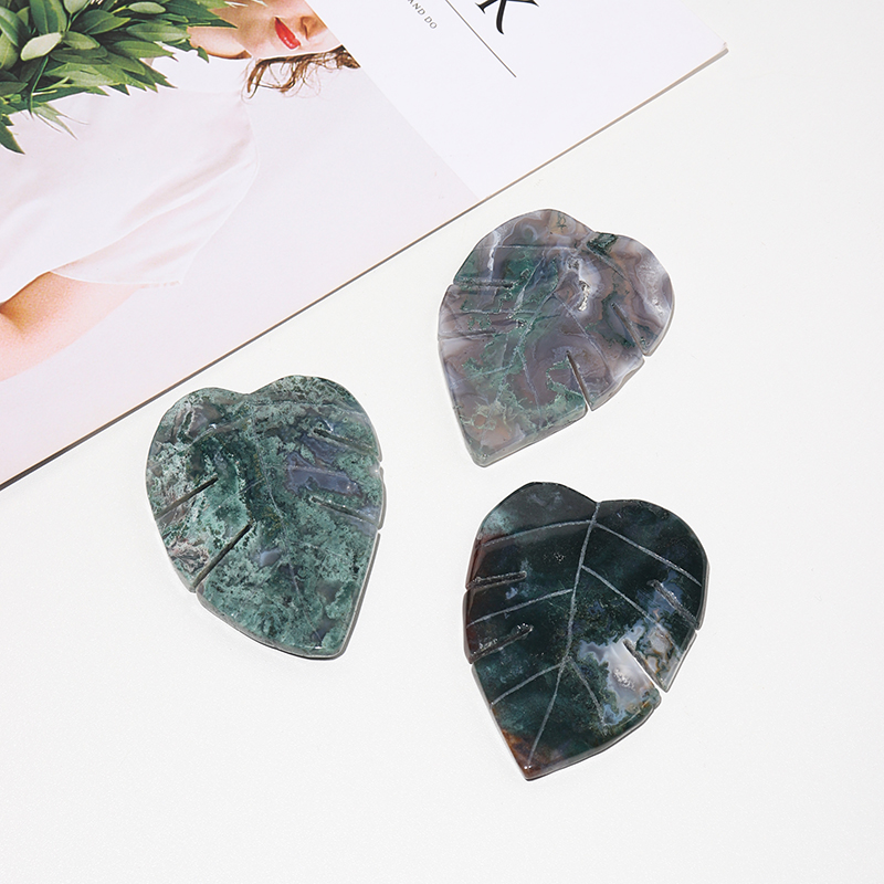 Natural Moss Agate Crystal Leaf