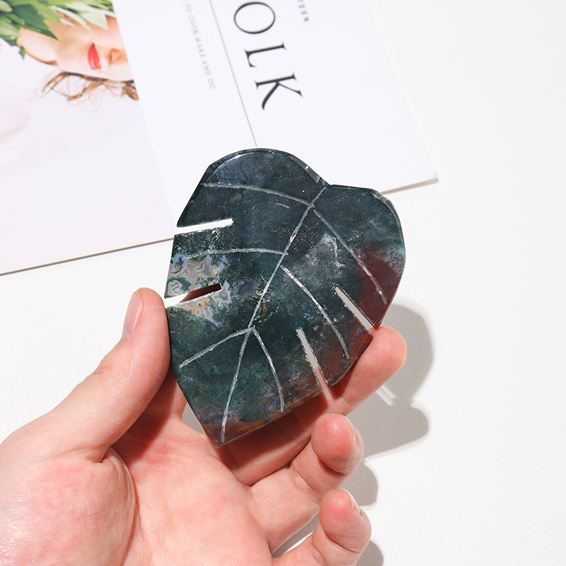 Natural Moss Agate Crystal Leaf