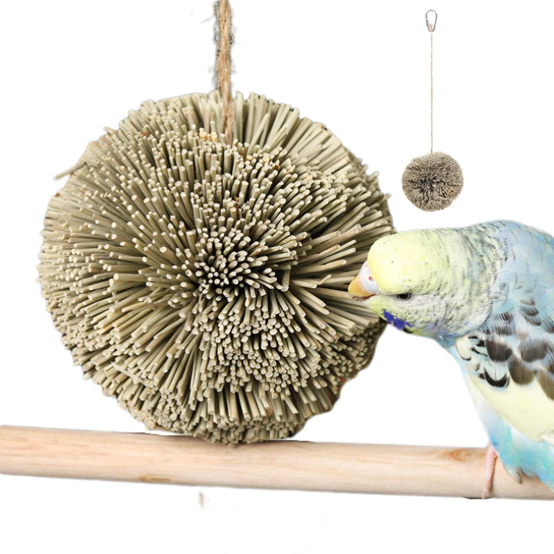 Natural Parrot Grass Ball Hanging Chewing Toy Chew Shred Foraging Bird Cage Accessories For Parakeet Parrotlet Lovebird Natural Parrot Grass Ball Hanging Chewing Toy Chew Shred Foraging Bird Cage Accessories For Parakeet Parrotlet Lovebird