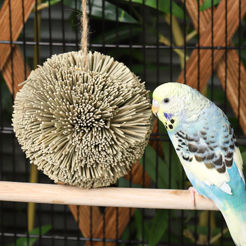 Natural Parrot Grass Ball Hanging Chewing Toy Chew Shred Foraging Bird Cage Accessories For Parakeet Parrotlet Lovebird Natural Parrot Grass Ball Hanging Chewing Toy Chew Shred Foraging Bird Cage Accessories For Parakeet Parrotlet Lovebird
