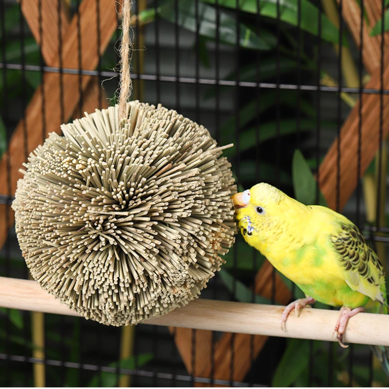 Natural Parrot Grass Ball Hanging Chewing Toy Chew Shred Foraging Bird Cage Accessories For Parakeet Parrotlet Lovebird Natural Parrot Grass Ball Hanging Chewing Toy Chew Shred Foraging Bird Cage Accessories For Parakeet Parrotlet Lovebird