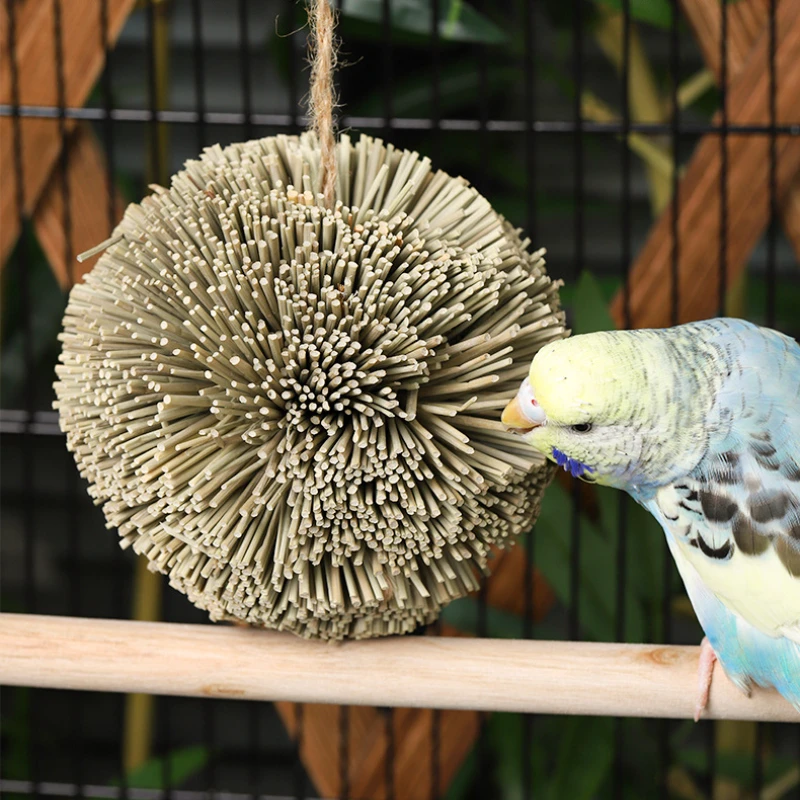 Natural Parrot Grass Ball Hanging Chewing Toy Chew Shred Foraging Bird Cage Accessories For Parakeet Parrotlet Lovebird Natural Parrot Grass Ball Hanging Chewing Toy Chew Shred Foraging Bird Cage Accessories For Parakeet Parrotlet Lovebird