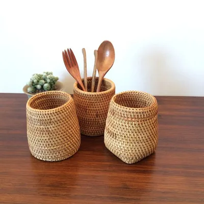 Natural Rattan Utensil Holder