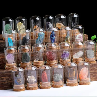 Natural Raw Stone Crystal Mineral Glass Display Jar Specimen Collections Children Popular Science Teaching Tool Gift
