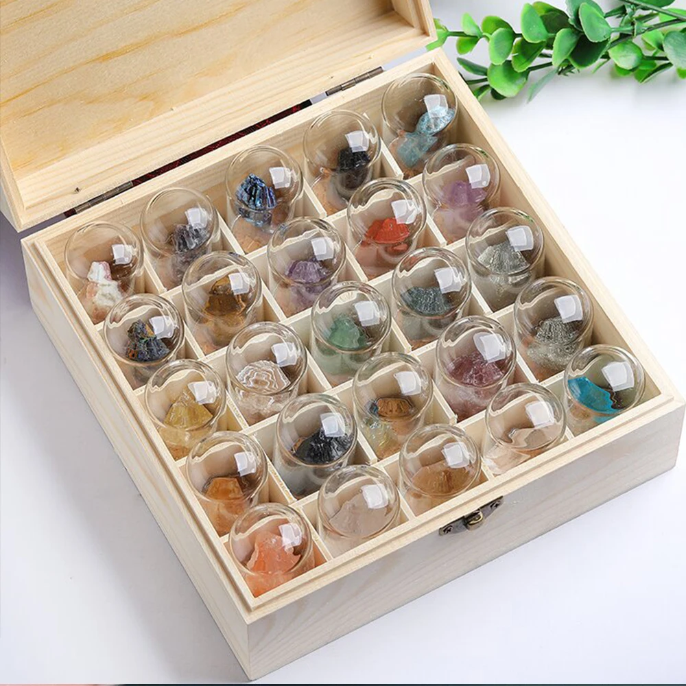 Natural Raw Stone Crystal Mineral Glass Display Jar Specimen Collections Children Popular Science Teaching Tool Gift