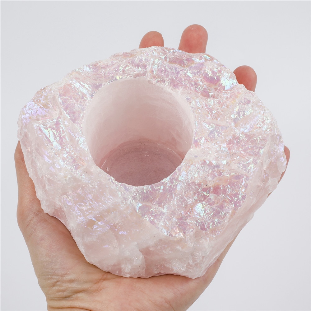 Natural Rose Quartz Candle Holder