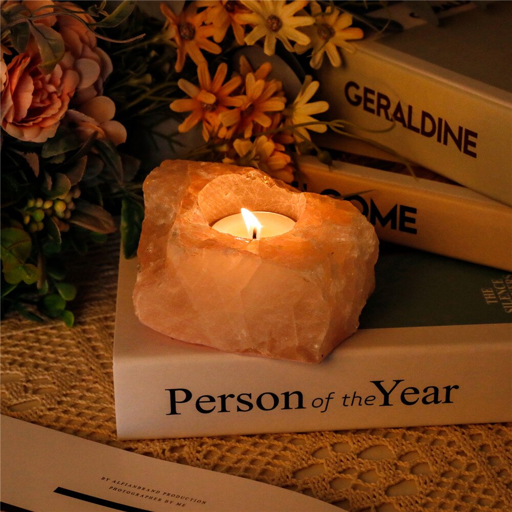 Natural Rose Quartz Candle Holder