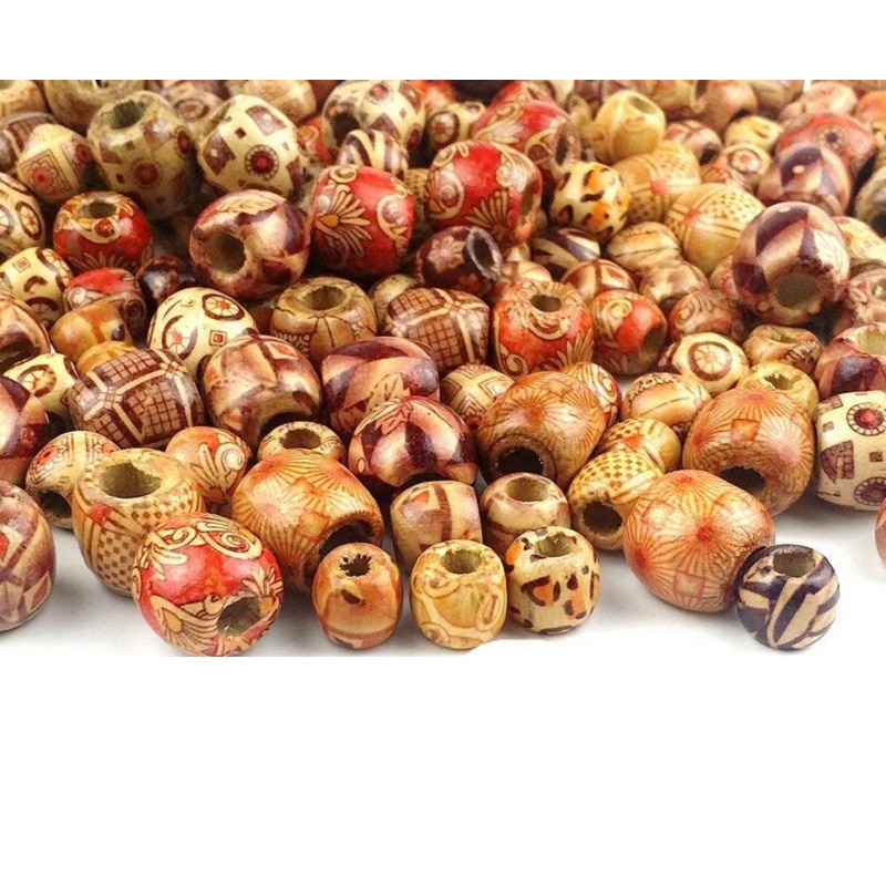 Natural Wooden Beads for Braids and Jewelry (100pcs)
