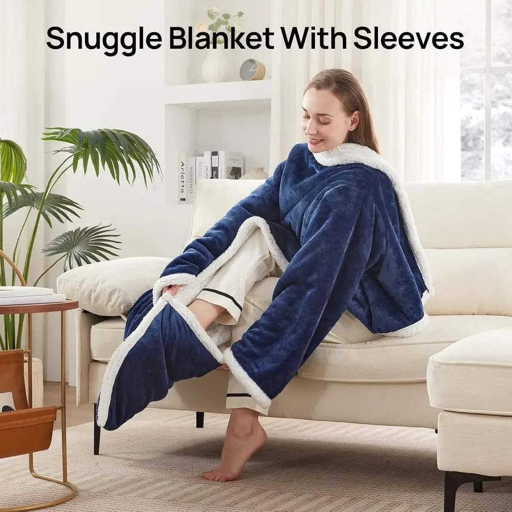 Navy Electric Throw Blanket with Foot Pocket, 6 Heat Settings, 2-10 Hours Timer, 50×70+18, Wearable with Sleeves Navy Electric Throw Blanket with Foot Pocket, 6 Heat Settings, 2-10 Hours Timer, 50×70+18, Wearable with Sleeves