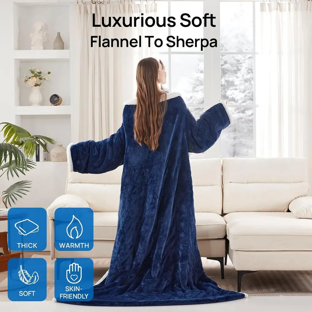 Navy Electric Throw Blanket with Foot Pocket, 6 Heat Settings, 2-10 Hours Timer, 50×70+18, Wearable with Sleeves Navy Electric Throw Blanket with Foot Pocket, 6 Heat Settings, 2-10 Hours Timer, 50×70+18, Wearable with Sleeves