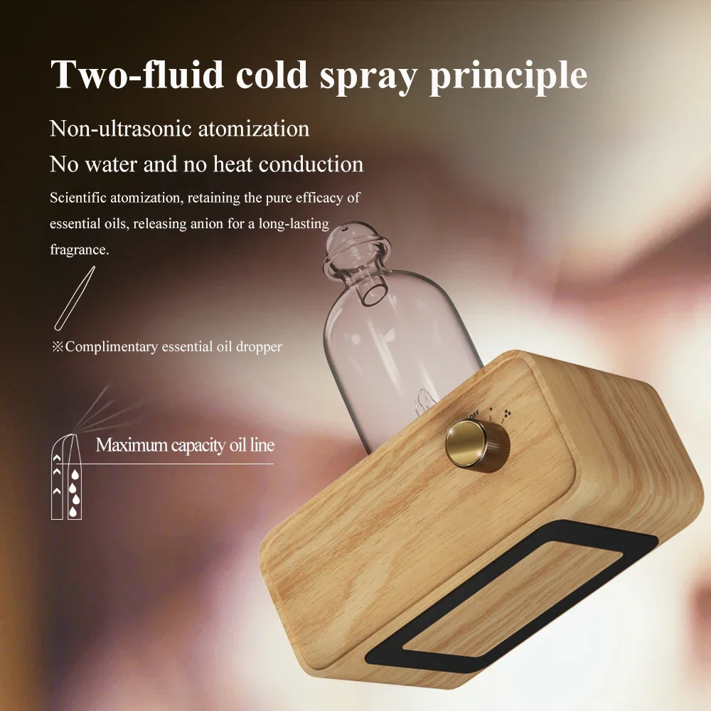 Nebulizing Essential Oil Diffuser Waterless Operated Aromatherapy Diffuser for Home Wood and Glass Aroma Diffuser Scent