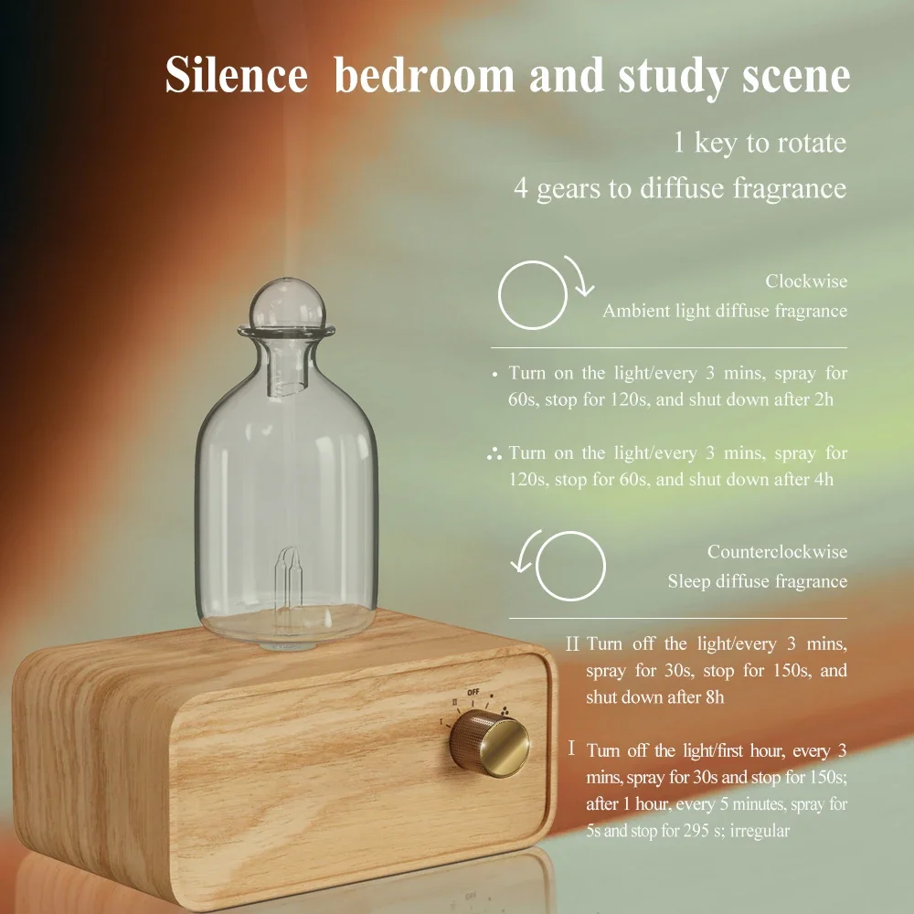 Nebulizing Essential Oil Diffuser Waterless Operated Aromatherapy Diffuser for Home Wood and Glass Aroma Diffuser Scent