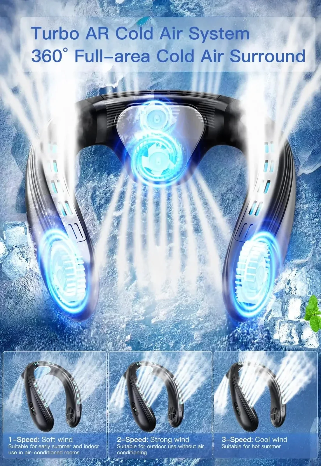 Neck Air Conditioner Portable Neck Fan Rechargeable Semiconductor Cooling Bladeless Fan Outdoor Personal Fan Wearable