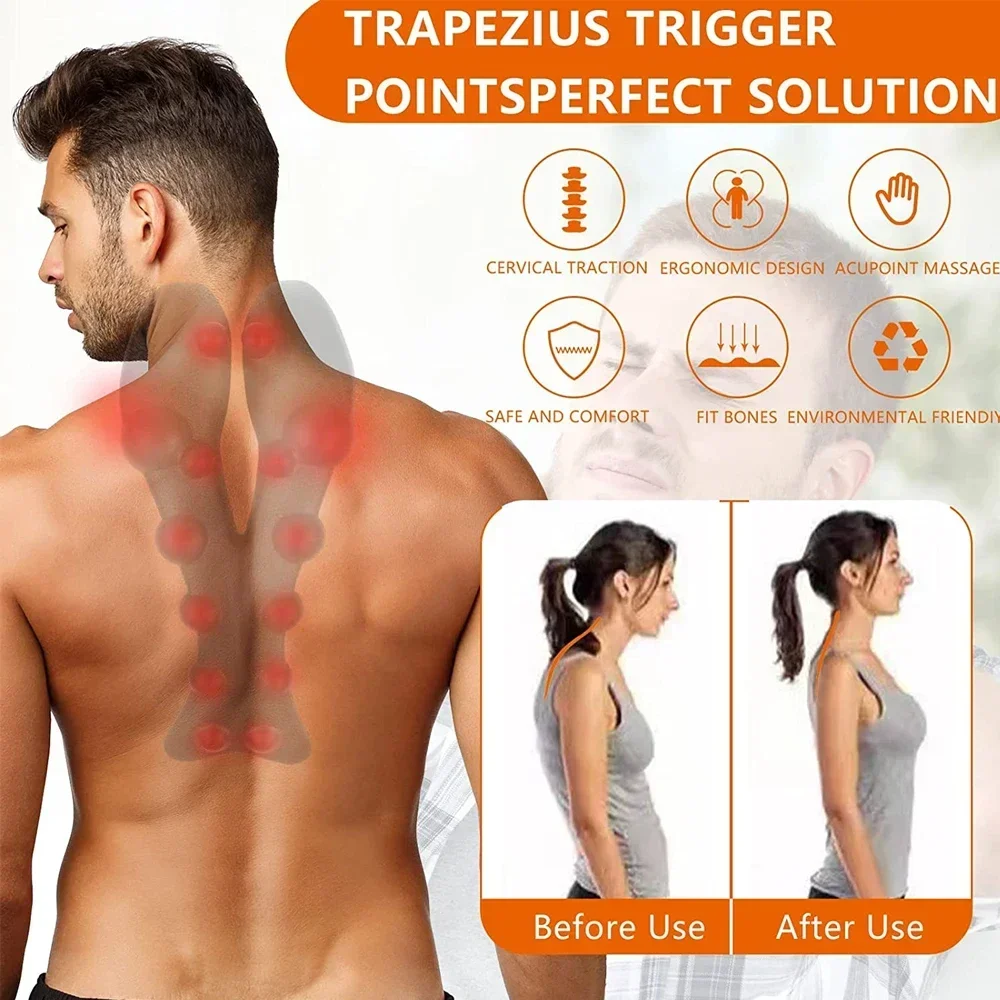Neck and Shoulder Relaxer with Upper Back Massage Point, Cervical Traction Device Neck Stretcher for TMJ Pain Relief