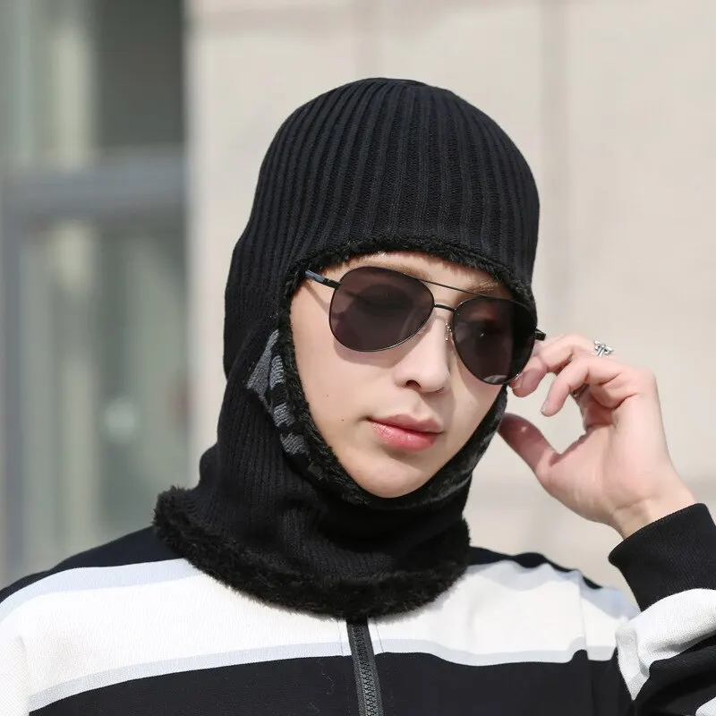 Neck One-Piece Hat Winter Thickened Warm Woolen Integrated Hat Cycling Face Protection Cold Cotton Knit Hat