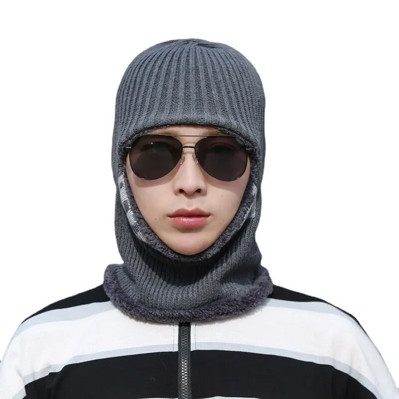 Neck One-Piece Hat Winter Thickened Warm Woolen Integrated Hat Cycling Face Protection Cold Cotton Knit Hat