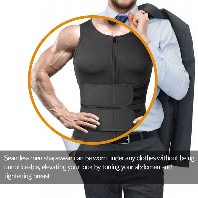 Neoprene Men's Shapers Sweat Vest for Men Waist Trainer Vest Adjustable Workout Body Shaper with Double Zipper for