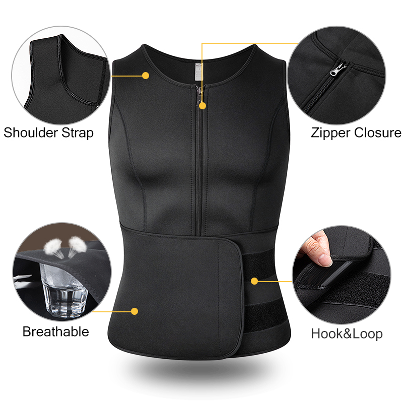 Neoprene Men's Shapers Sweat Vest for Men Waist Trainer Vest Adjustable Workout Body Shaper with Double Zipper for