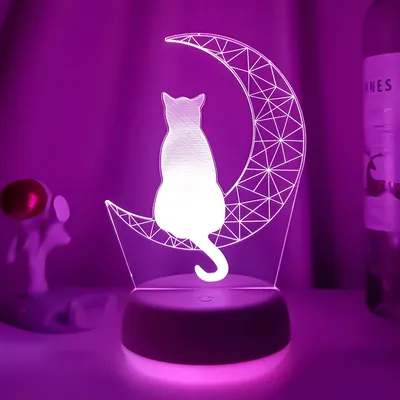 Newest 3D Acrylic Led Night Light Moon Cat Figure Nightlight for Kid Child Bedroom Sleep Lights Gift for Home Decor