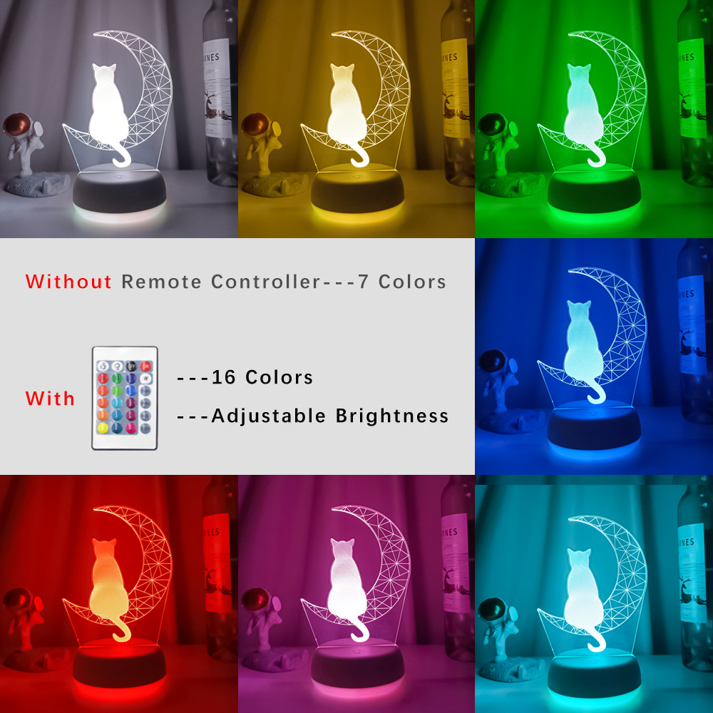 Newest 3D Acrylic Led Night Light Moon Cat Figure Nightlight for Kid Child Bedroom Sleep Lights Gift for Home Decor