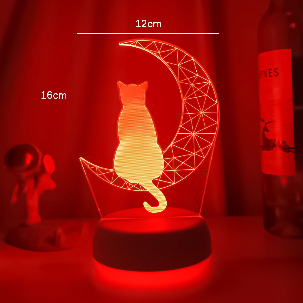 Newest 3D Acrylic Led Night Light Moon Cat Figure Nightlight for Kid Child Bedroom Sleep Lights Gift for Home Decor